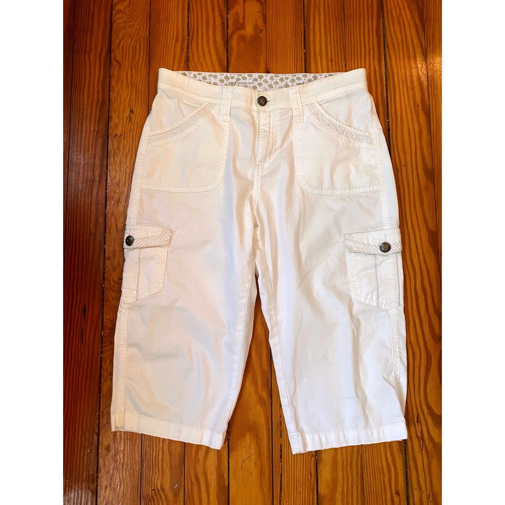 Lee Sinfully Soft Womens White Cargo Capri Pants Cropped Multi Pocket sz 8